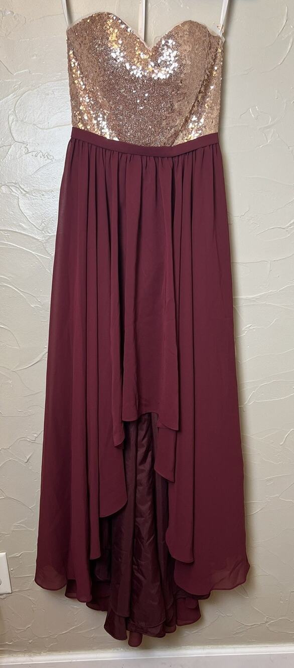 NWT Christina Wu #22755 Rose Burgundy hi-low Prom Homecoming Sequin Dress Size 2